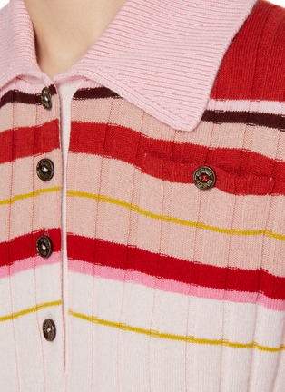  - BARRIE - Striped Ribbed Knit Polo Shirt