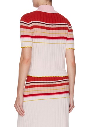 Back View - Click To Enlarge - BARRIE - Striped Ribbed Knit Polo Shirt