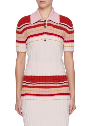 Main View - Click To Enlarge - BARRIE - Striped Ribbed Knit Polo Shirt