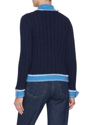 Back View - Click To Enlarge - BARRIE - Hybrid Frayed Edge Dark Wash Denim Knit Jacket