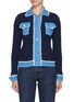 Main View - Click To Enlarge - BARRIE - Hybrid Frayed Edge Dark Wash Denim Knit Jacket