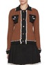 Main View - Click To Enlarge - BARRIE - Hybrid Frayed Edge Dark Wash Denim Knit Jacket
