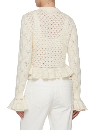 Back View - Click To Enlarge - CHLOÉ - Ruffle Hem Cotton Wool Silk Pointelle Knit Cardigan