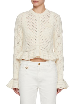 Main View - Click To Enlarge - CHLOÉ - Ruffle Hem Cotton Wool Silk Pointelle Knit Cardigan