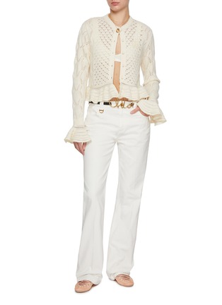 Figure View - Click To Enlarge - CHLOÉ - Ruffle Hem Cotton Wool Silk Pointelle Knit Cardigan