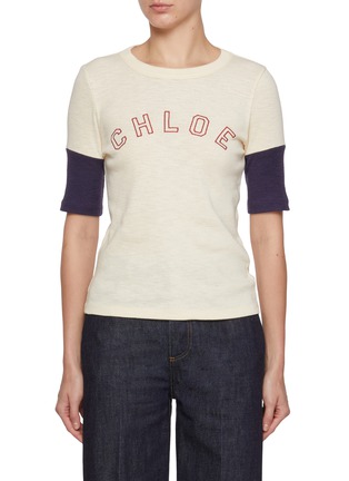 Main View - Click To Enlarge - CHLOÉ - Varsity Sleeve Cotton Wool T-Shirt
