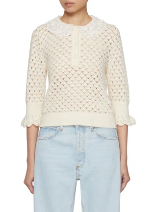 Main View - Click To Enlarge - CHLOÉ - Ruffled Open Knit Polo Top