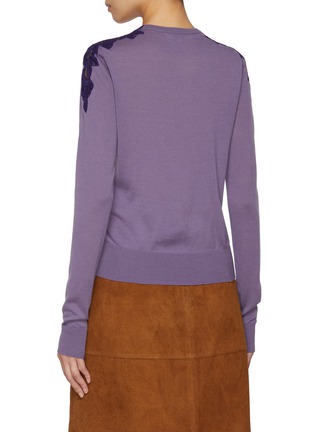 Back View - Click To Enlarge - CHLOÉ - Lace Patch Sleeve Wool Knit Cardigan