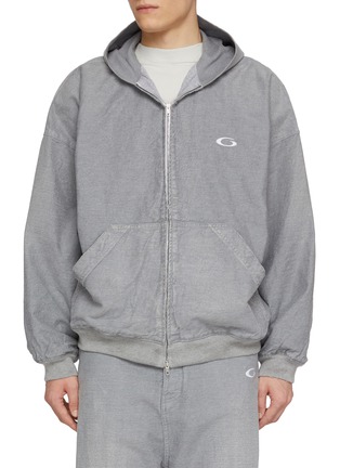 Main View - Click To Enlarge - BALENCIAGA - Trompe L'œil Denim Zip Up Hoodie