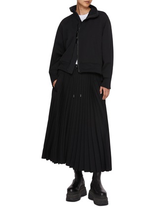 Figure View - Click To Enlarge - SACAI - Matelassé Twill Pleated Drawstring Skirt