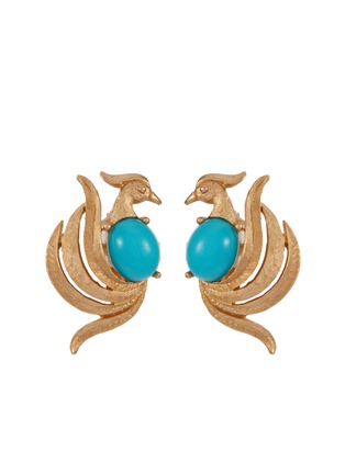 Main View - Click To Enlarge - LANE CRAWFORD VINTAGE ACCESSORIES - Bird Gold Toned Faux Turquoise Clip On Earrings