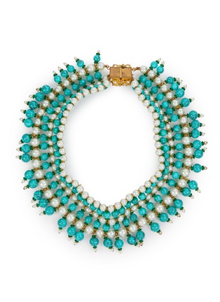 Main View - Click To Enlarge - LANE CRAWFORD VINTAGE ACCESSORIES - Wide Collar Gold Toned Faux Turquoise Faux Pearl Necklace