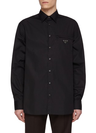 Main View - Click To Enlarge - PRADA - Zippered Chest Pocket Cotton Poplin Shirt