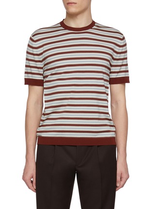 Main View - Click To Enlarge - PRADA - Colour Block Striped Knit T-Shirt