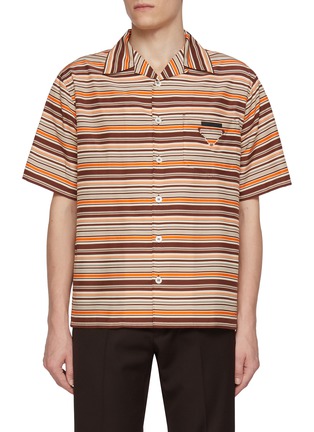 Main View - Click To Enlarge - PRADA - Oversized Striped Cotton Silk Bowling Shirt