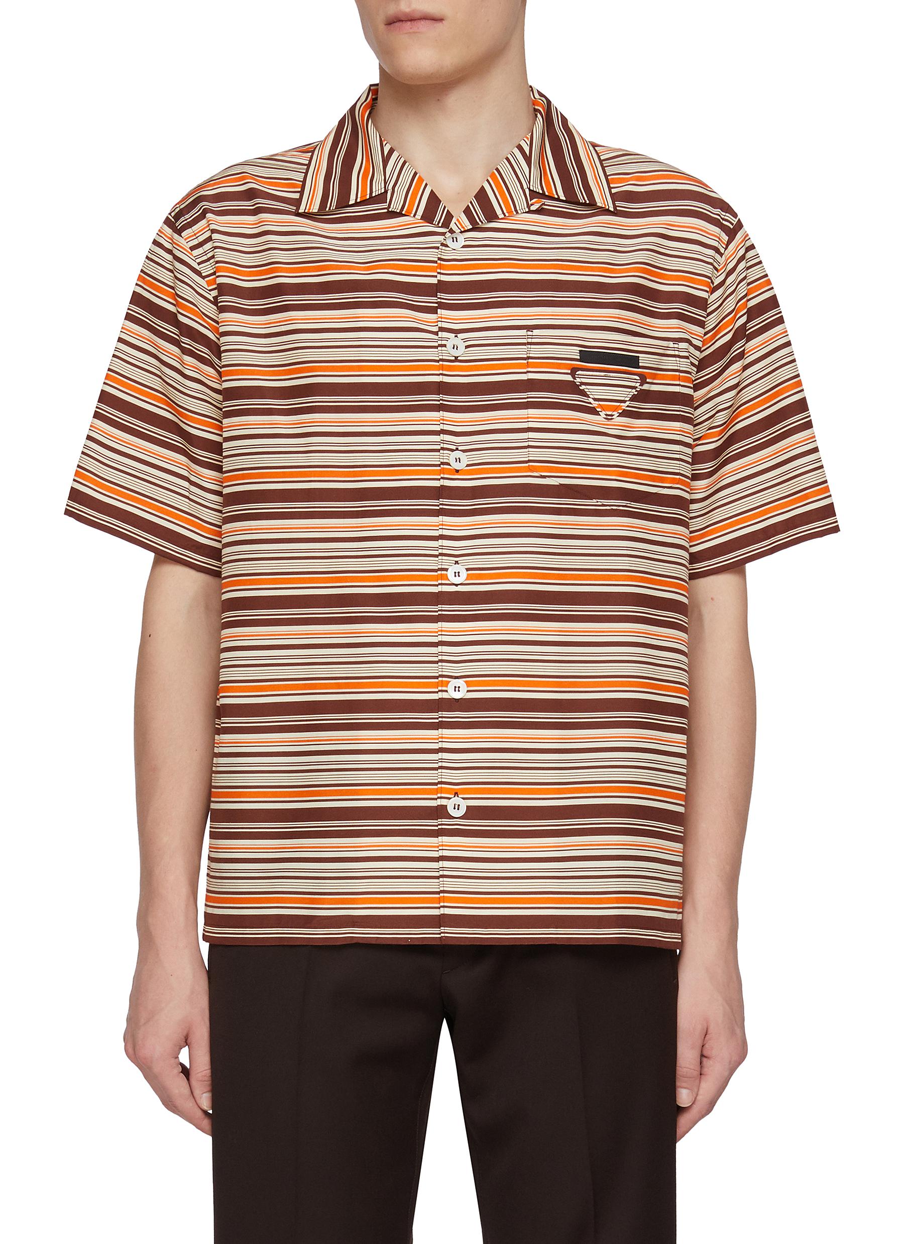 【日本入手困難】Striped cotton and silk bowling shirt シャツ PRADA | Oversized Striped Cotton Silk Bowling Shirt | Men