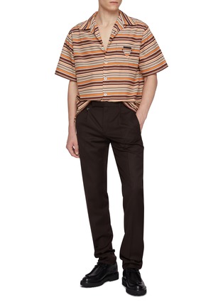 Figure View - Click To Enlarge - PRADA - Oversized Striped Cotton Silk Bowling Shirt