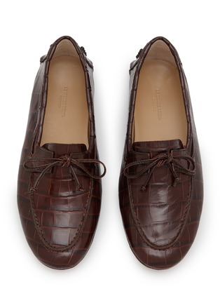 Detail View - Click To Enlarge - LE MONDE BERYL - Croco Printed Driver Moccasin Leather Loafers