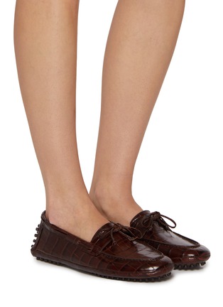 Figure View - Click To Enlarge - LE MONDE BERYL - Croco Printed Driver Moccasin Leather Loafers