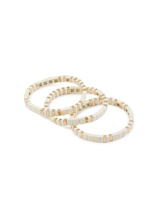 Detail View - Click To Enlarge - ROXANNE ASSOULIN - Triple Creme Gold Pleated Brass Enamel Bracelets — Set Of 3