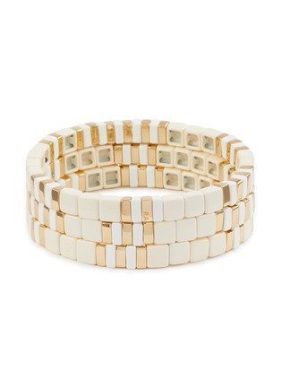 Main View - Click To Enlarge - ROXANNE ASSOULIN - Triple Creme Gold Pleated Brass Enamel Bracelets — Set Of 3