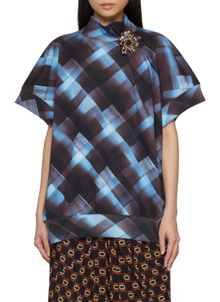 Main View - Click To Enlarge - DRIES VAN NOTEN - Jewel Brooch Spray Chequered Cotton Top