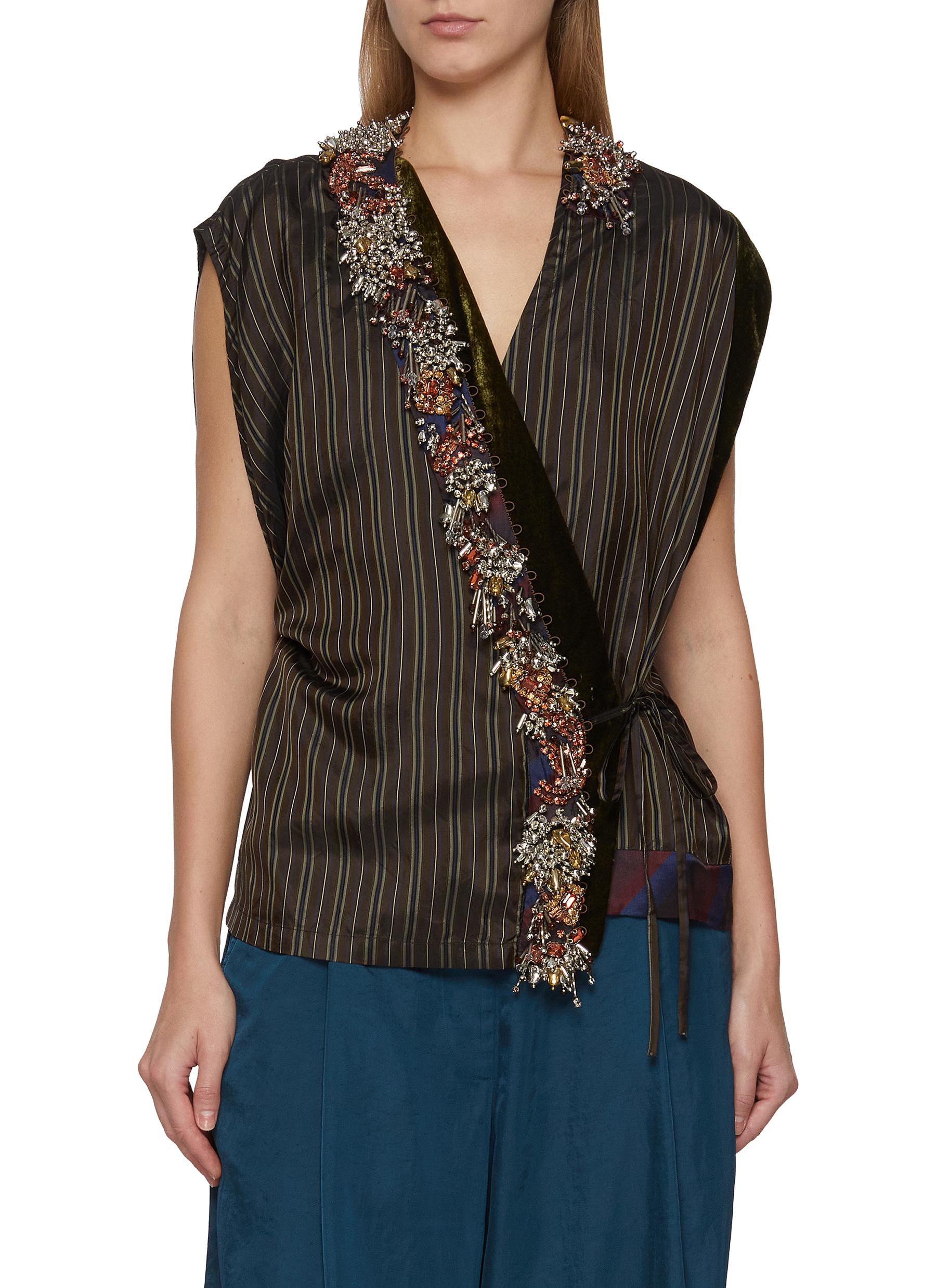 DRIES VAN NOTEN | Clematia Sleeveless Embellished Striped Wrap Top