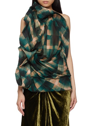 Main View - Click To Enlarge - DRIES VAN NOTEN - Draped Spray Chequered Top