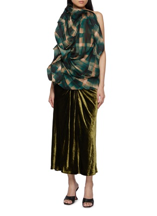 Figure View - Click To Enlarge - DRIES VAN NOTEN - Draped Spray Chequered Top