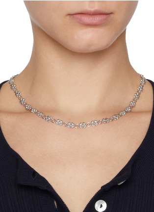 Figure View - Click To Enlarge - SSIL - Clover Rhodium Plated Silver Row Chain Necklace