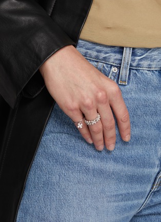 Figure View - Click To Enlarge - SSIL - Clover Rhodium Plated Silver Drop Ring