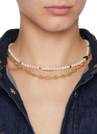 Figure View - Click To Enlarge - SSIL - Clover Yellow Gold Plated Silver Row Chain Necklace