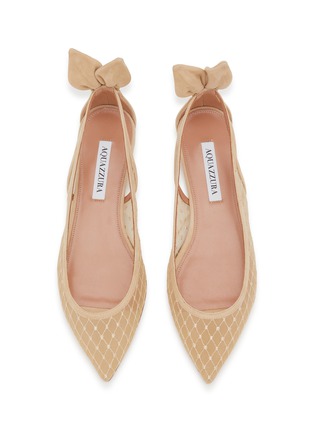 Detail View - Click To Enlarge - AQUAZZURA - Bow Tie Mesh Suede Ballet Flats