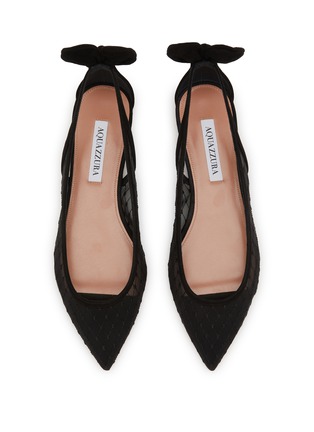 Detail View - Click To Enlarge - AQUAZZURA - Bow Tie Mesh Suede Ballet Flats