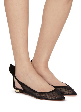 Figure View - Click To Enlarge - AQUAZZURA - Bow Tie Mesh Suede Ballet Flats