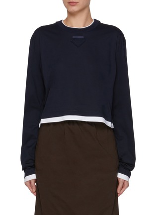 Main View - Click To Enlarge - PRADA - Long Sleeve Contrast Cotton Jersey T-Shirt