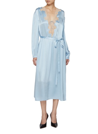 Figure View - Click To Enlarge - PRADA - Lace Trim Silk Satin Dress