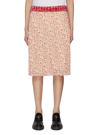 Main View - Click To Enlarge - PRADA - Contrast Knit Waist Floral Midi Skirt