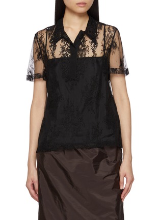 Main View - Click To Enlarge - PRADA - Short Sleeve Sheer Lace Blouse