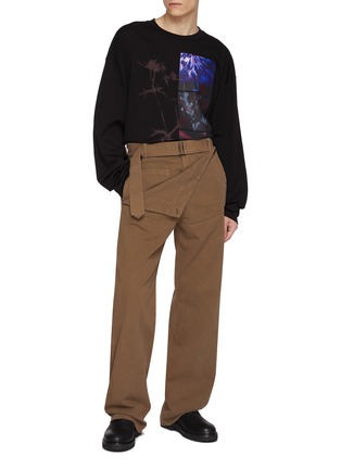 Figure View - Click To Enlarge - DRIES VAN NOTEN - Belted Layered Twill Cotton Pennine Pants