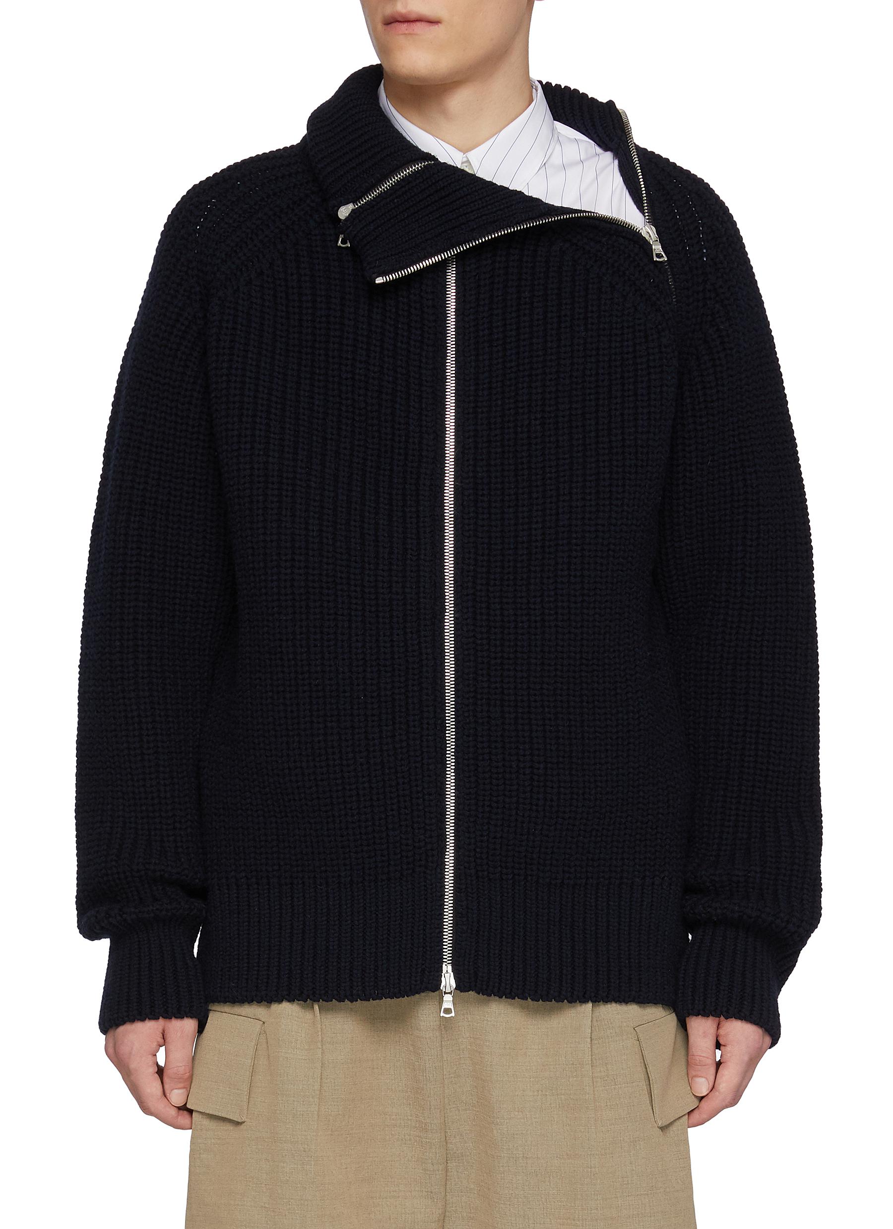 DRIES VAN NOTEN | Monty Zip Up Ribbed Wool Sweater | Men | Lane