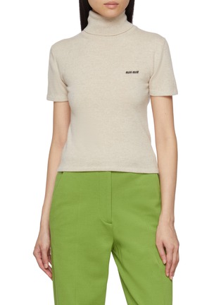 Main View - Click To Enlarge - MIU MIU - Turtleneck Logo Cashmere Top