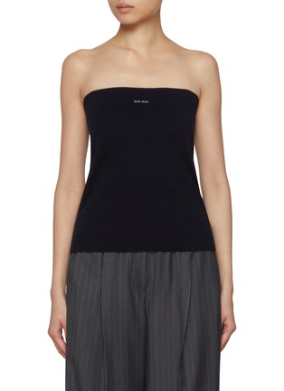 Main View - Click To Enlarge - MIU MIU - Logo Intarsia Cotton Knit Tube Top