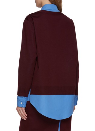 Back View - Click To Enlarge - MIU MIU - Bonded Poplin Shirt Layered Knit Cardigan