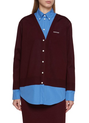 Main View - Click To Enlarge - MIU MIU - Bonded Poplin Shirt Layered Knit Cardigan