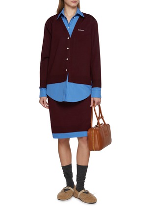 Figure View - Click To Enlarge - MIU MIU - Bonded Poplin Shirt Layered Knit Cardigan