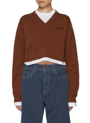 Main View - Click To Enlarge - MIU MIU - Trompe L'oeil Layered Cashmere Cotton T-shirt Sweater