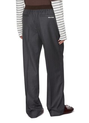 Back View - Click To Enlarge - MIU MIU - Logo Embroidered Pinstripe Wool Track Pants
