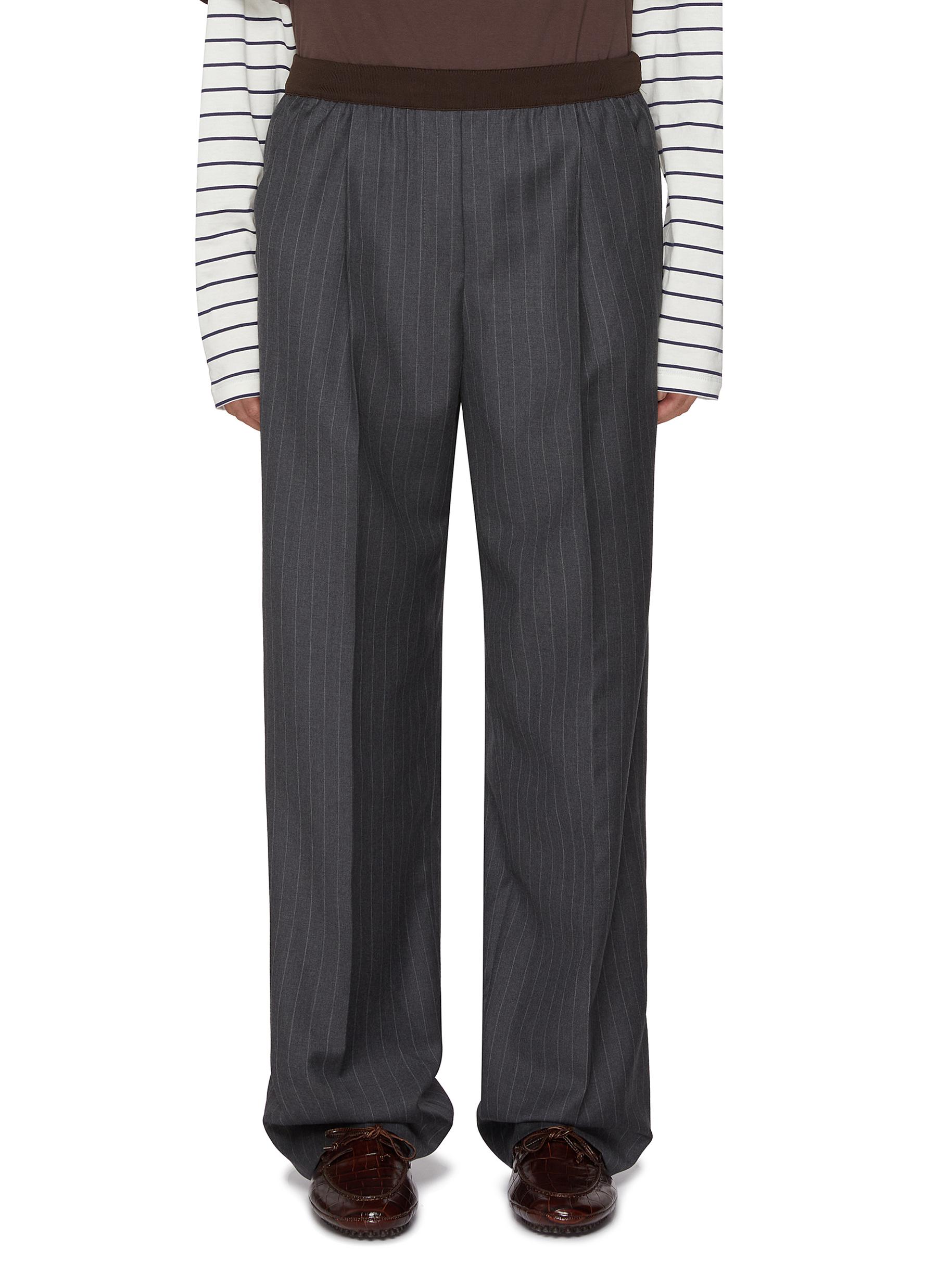 MIU MIU | Logo Embroidered Pinstripe Wool Track Pants