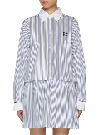 Main View - Click To Enlarge - MIU MIU - Detachable Skirt Stripe Cotton Poplin Mini Dress